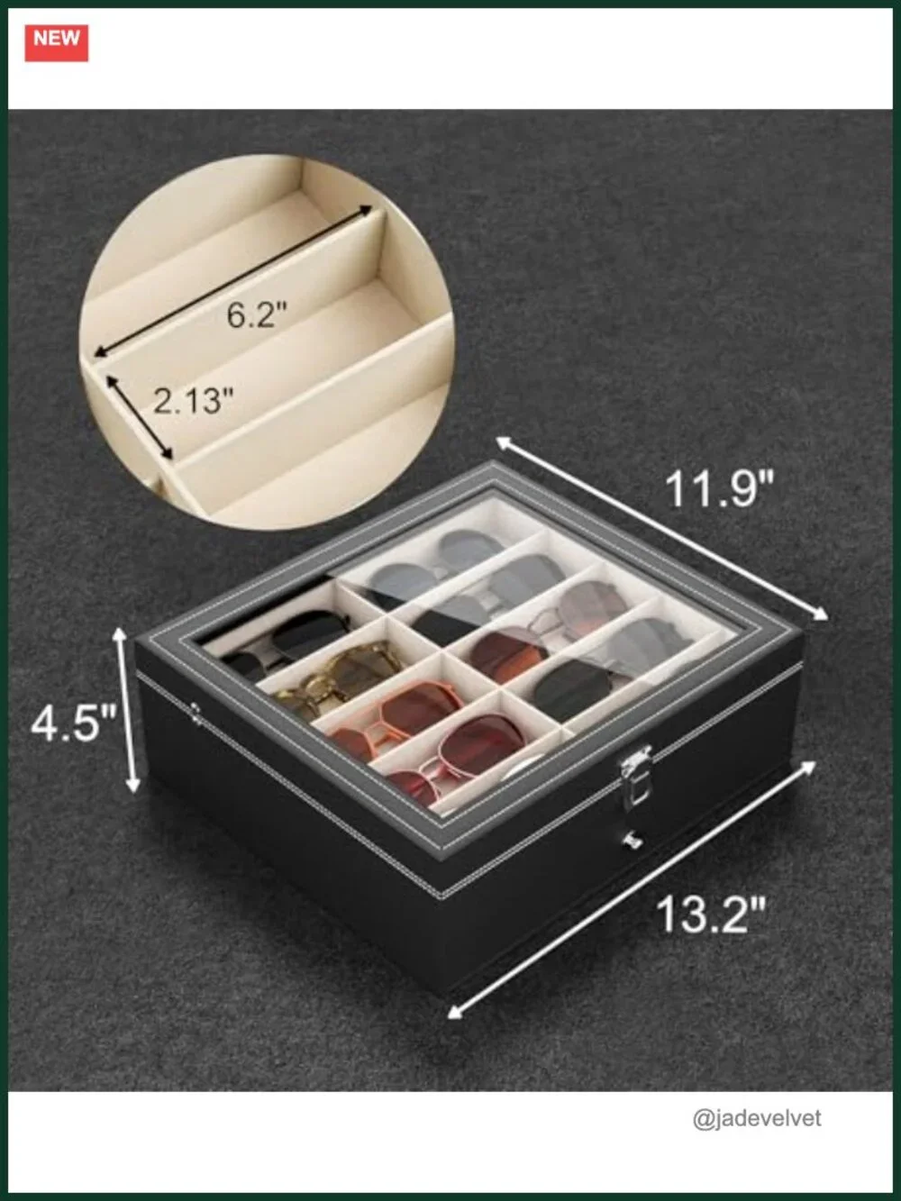 Large 20 Slot Sunglasses Organizer Box - PU Leather & Velvet